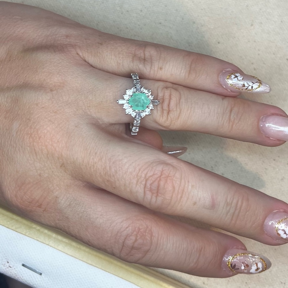 BP Mint Green fused quartz rhodium plating size 10 ring